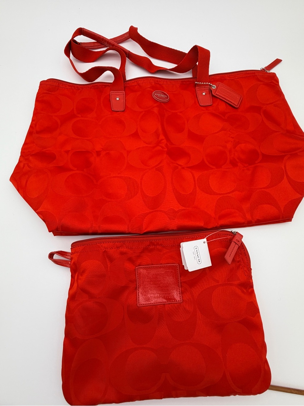Coach Red Packable Tote Signature CC with Pouch F77321